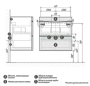 Тумба с раковиной подвесная Grossman Виста 50 с 2-я ящ, белый глянец для ванной в интернет-магазине Sanbest