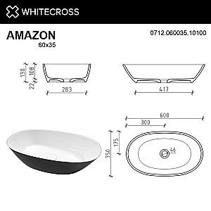 Раковина накладная WhiteCross Amazon 60 0712.060035.10100 черная, белая купить в интернет-магазине Sanbest