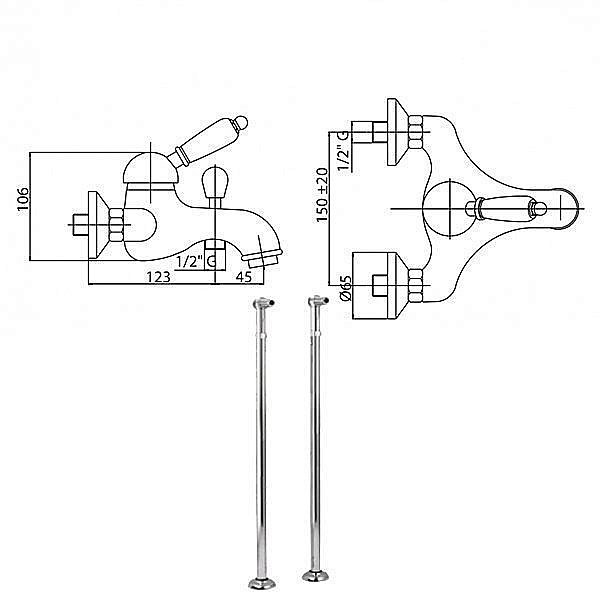Смеситель для ванны Cezares ELITE-VDPM-03/24-M золото купить в интернет-магазине сантехники Sanbest