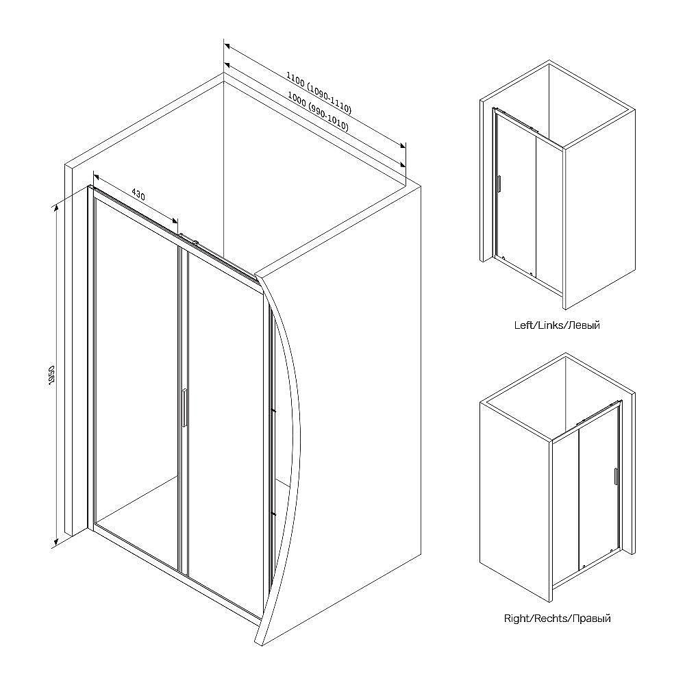 Душевая дверь AM.PM GEM W90G 110 прозрачная-матовая/хром матовый купить в интернет-магазине Sanbest