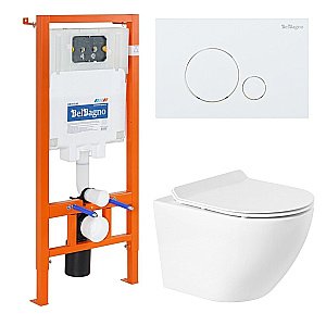 Унитаз подвесной BelBagno Sfera BB046CHR безободковый, с крышкой микролифт, с инсталляцией и белой кнопкой купить в интернет-магазине Sanbest