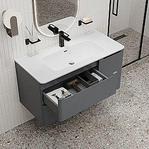 Тумба с раковиной Iddis Edifice 100 EDI10D0i95K темно-серая для ванной в интернет-магазине Sanbest