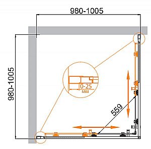 Душевой уголок Cezares Molveno 100x100 Molveno-A-2-100-C-BORO-IV стекло прозрачное/профиль матовое брашированное золото купить в интернет-магазине Sanbest