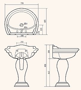 Раковина на пьедестале Migliore Milady D3 77 ML.MLD-25.773.D3.BR/ML.MLD-25.707.D3.BR белая, бронза купить в интернет-магазине Sanbest