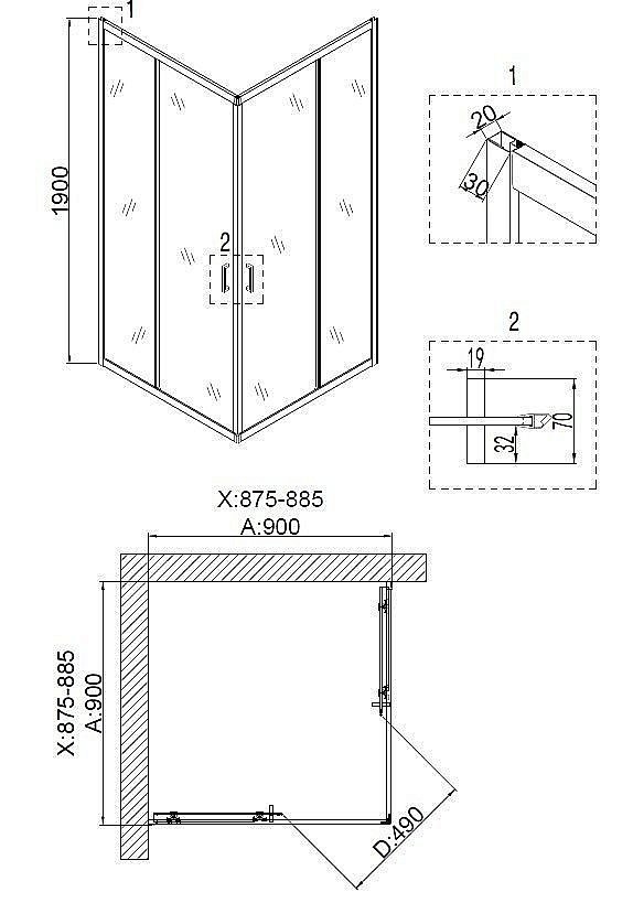 Душевой уголок Niagara 6808, прозрачный, черный, 90 см x 90 см купить в интернет-магазине Sanbest