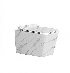 Унитаз подвесной Ceramalux 9004W белый мрамор, безободковый, с крышкой микролифт купить в интернет-магазине Sanbest