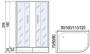 Душевой уголок с поддоном МОНОМАХ ДУ 100/80/180 МЗ BL L/R 10000012459 70x100 стекло прозрачное с рисунком/профиль черный купить в интернет-магазине Sanbest