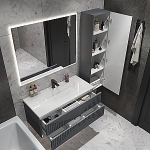 Тумба с раковиной подвесная Grossman ЛУКСОР 100 с 2-я ящ, графит матовая для ванной в интернет-магазине Sanbest