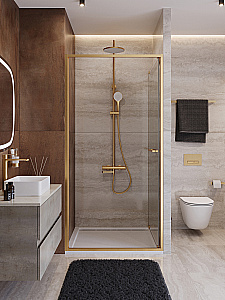 Душевая дверь Cezares LUX 90 B-FS-1-90-C-BORO стекло прозрачное/профиль брашированное золото купить в интернет-магазине Sanbest