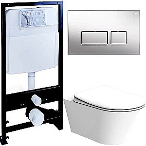 Унитаз Boheme Avva 972-W с инсталяцией и кнопкой 664-CR белый глянцевый/хром, безободковый купить в интернет-магазине Sanbest