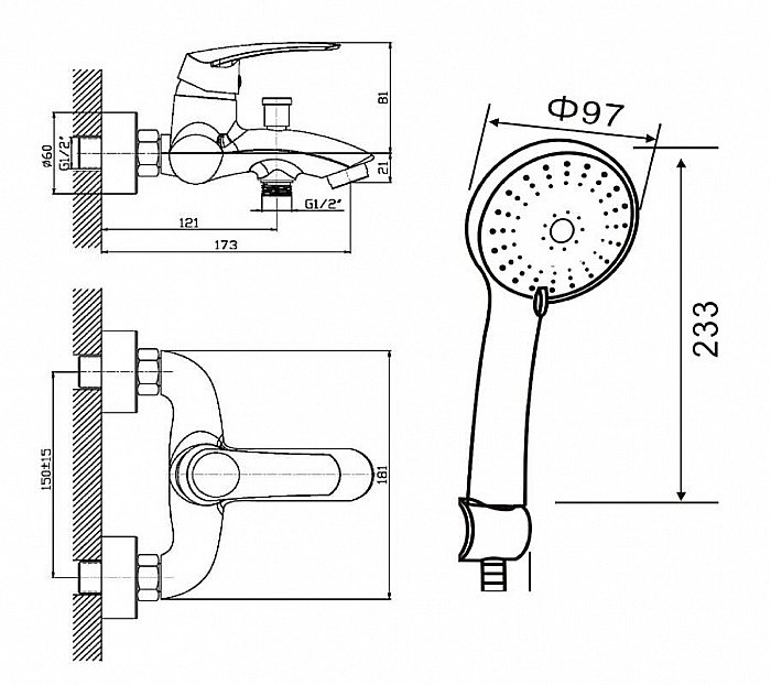 Смеситель для ванны Orange Alfi M18-300br купить в интернет-магазине сантехники Sanbest