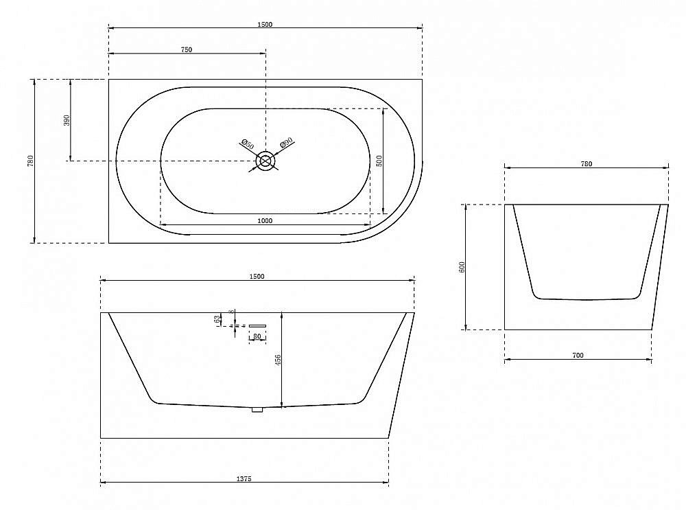 Ванна акриловая ABBER AB9257-1.5 150х78 купить в интернет-магазине Sanbest