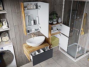 Тумба с раковиной Misty Ива - 70 П-Ива-01070-481Я графит/дуб вотан для ванной в интернет-магазине Sanbest