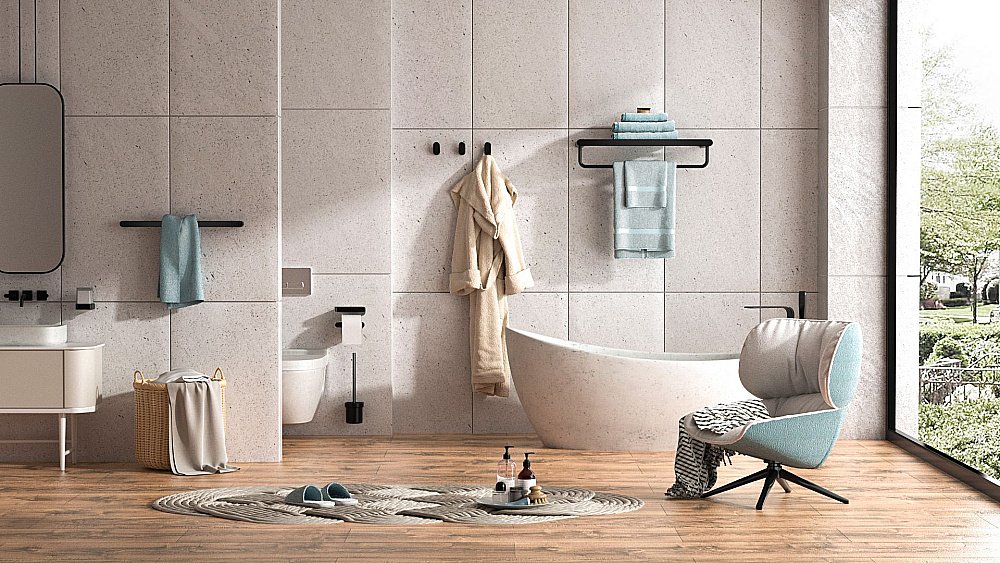 Полотенцедержатель с полкой WONZON & WOGHAND CARBON, Черный (WW-7781) купить в интернет-магазине сантехники Sanbest