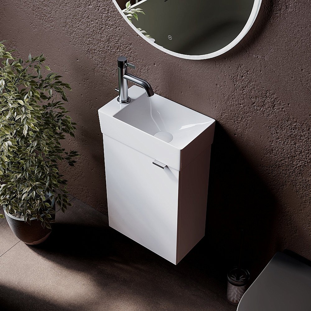 Тумба с раковиной Sancos Mini  MN35W белый глянец для ванной в интернет-магазине Sanbest