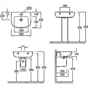Раковина с полупьедесталом Jacob Delafon ODEON UP 56 E4737-00/18566W-00 белая купить в интернет-магазине Sanbest
