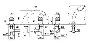 Смеситель на борт ванны на 5 отв. Migliore Axo Crystal ML.AXO-680F золото купить в интернет-магазине сантехники Sanbest