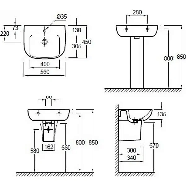 Раковина с полупьедесталом Jacob Delafon ODEON UP 56 E4737-00/18566W-00 белая купить в интернет-магазине Sanbest