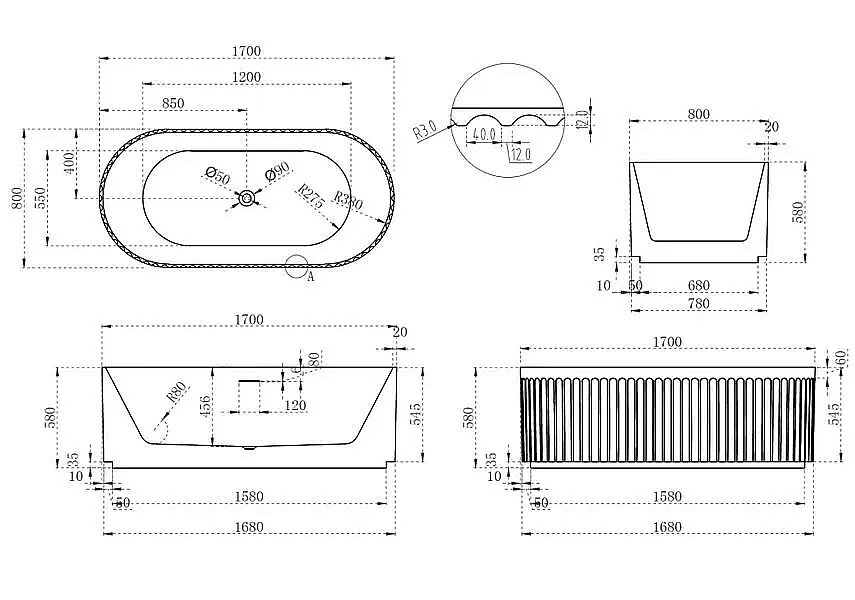 Ванна акриловая Abber AB9410-1.7 170x80 купить в интернет-магазине Sanbest
