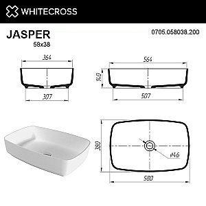 Раковина накладная WhiteCross JASPER 58 0705.058038.200 белая матовая купить в интернет-магазине Sanbest