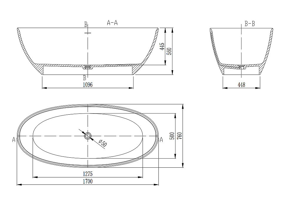 Ванна из искусственного камня Vincea VBT-4S01MW 170х76 белая матовая купить в интернет-магазине Sanbest