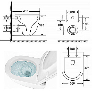 Унитаз подвесной Azario Trevi AZ-0093UQ3 белый, безободковый, с крышкой микролифт, слив торнадо купить в интернет-магазине Sanbest