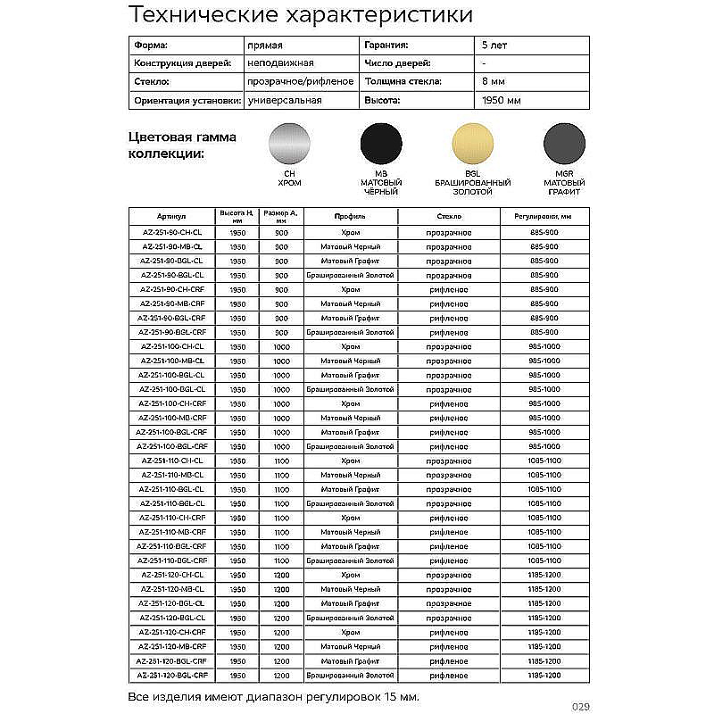 Душевое ограждение Azario Walk-in 120 AZ-251-120-BGL-CL стекло прозрачное/профиль брашированное золото купить в интернет-магазине Sanbest