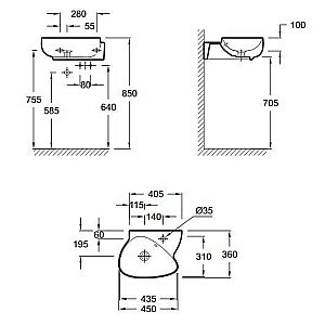 Раковина Jacob Delafon NOUVELLE VAGUE 45 EGK112-00 белая купить в интернет-магазине Sanbest