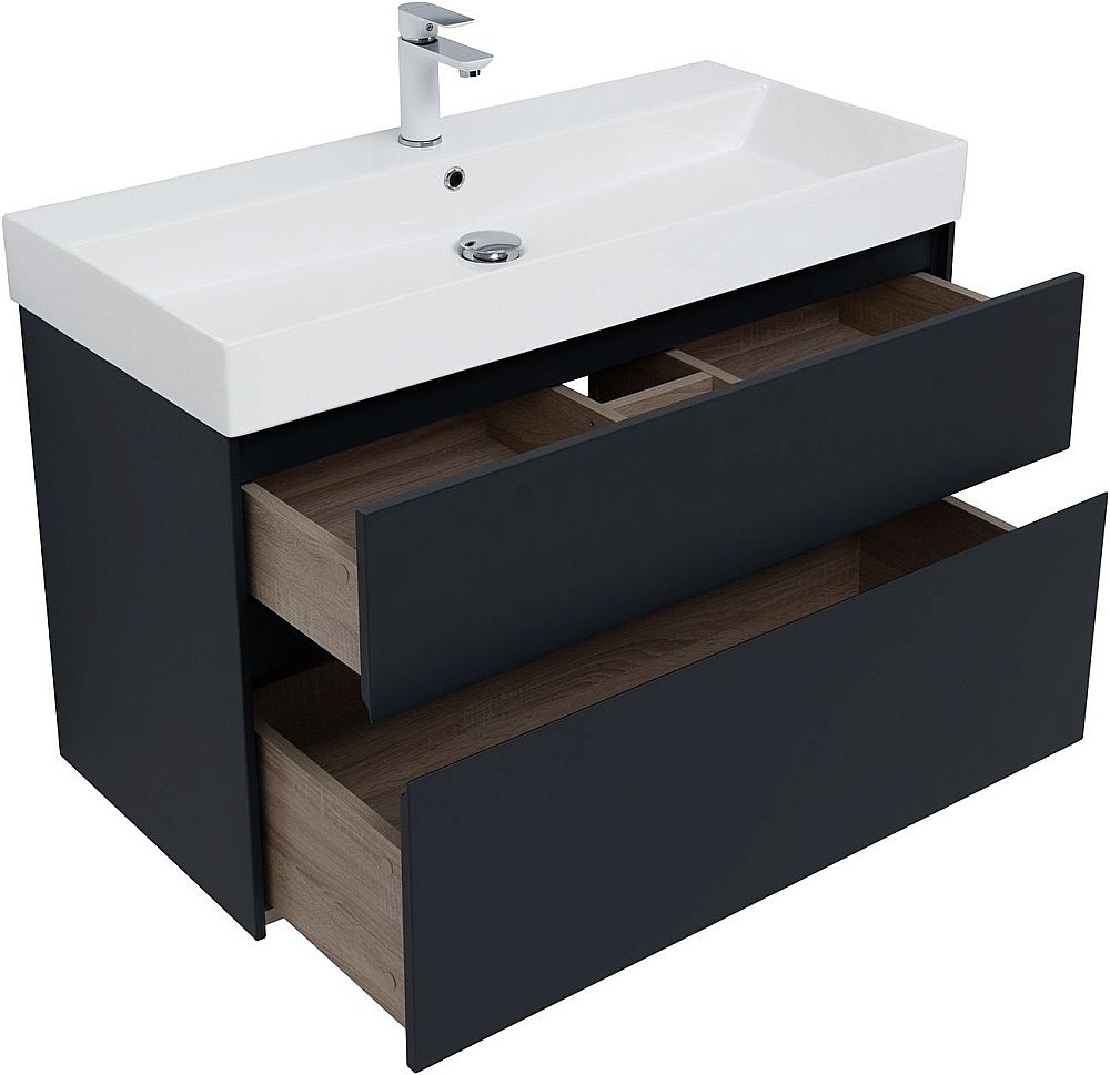 Тумба с раковиной Aquanet Бруклин 100 антрацит матовый для ванной в интернет-магазине Sanbest