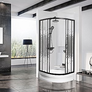 Душевой уголок с поддоном МОНОМАХ ДУ 90/180 МЗ BL 10000012466 90x90стекло прозрачное с рисунком/профиль черный купить в интернет-магазине Sanbest