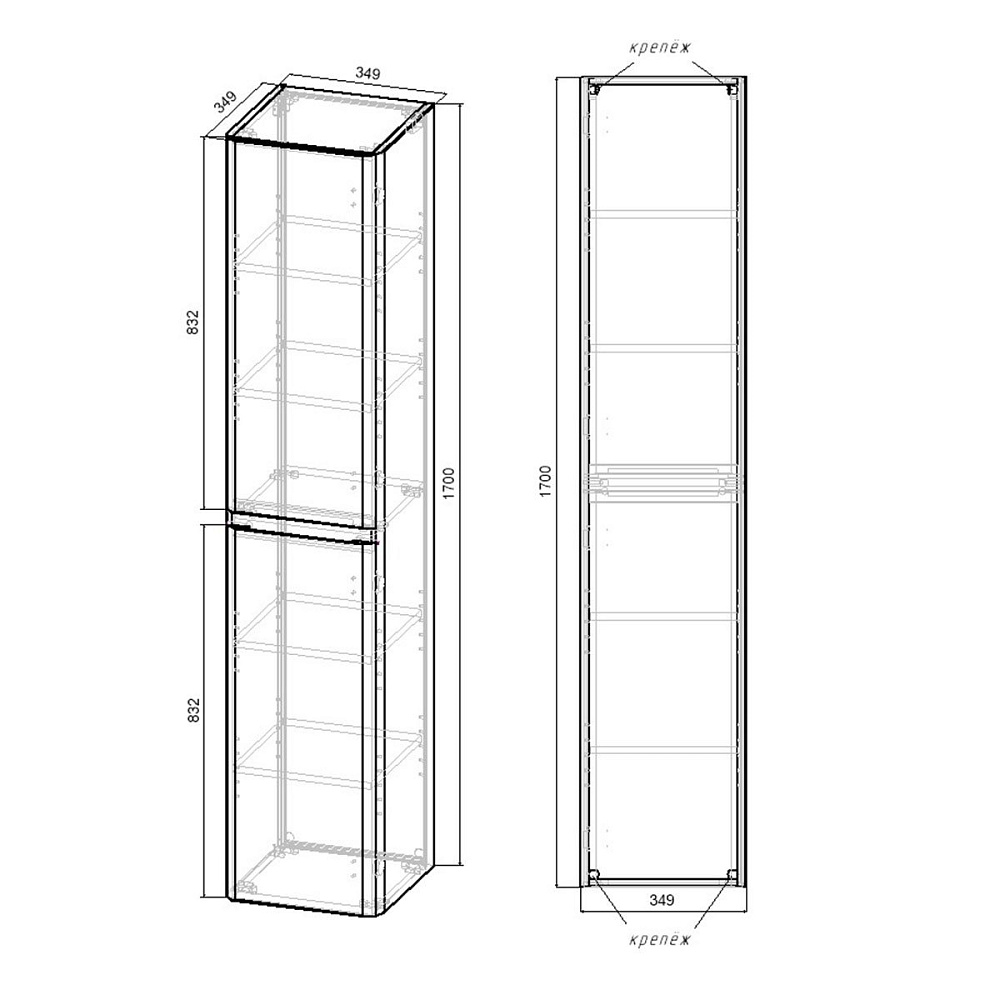 Шкаф подвесной Vincea Vico VSC-2V170CN 35 Carbone для ванной в интернет-магазине сантехники Sanbest