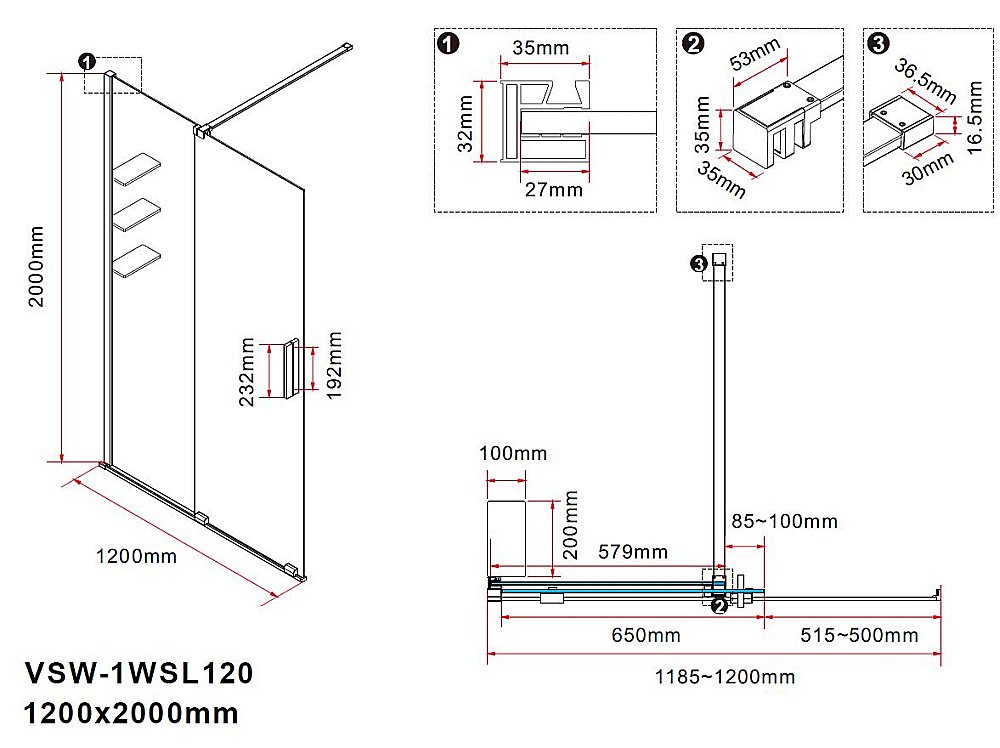 Душевая перегородка Vincea Walk-In VSW-1WSL120CGB 120 профиль черный матовый/стекло тонированное купить в интернет-магазине Sanbest
