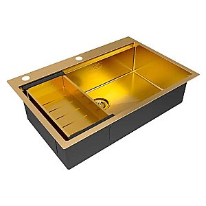 Кухонная мойка Paulmark KRONER-PRO 75 PM707551-BG+A405-BG брашированное золото купить в интернет-магазине сантехники Sanbest