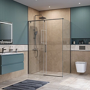 Душевой уголок BelBagno SOFT_CLOSE-1-AH-1 140х80 стекло прозрачное/профиль оружейная сталь купить в интернет-магазине Sanbest