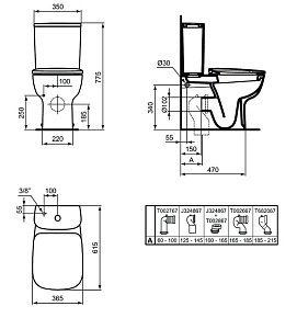 Унитаз напольный Ideal Standard Esedra T282001 с бачком T282801 купить в интернет-магазине Sanbest