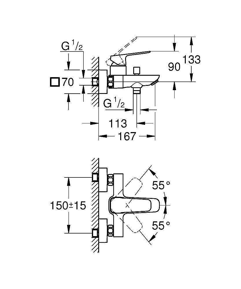 Смеситель для ванны GROHE Cubeo 1018130000 хром купить в интернет-магазине сантехники Sanbest