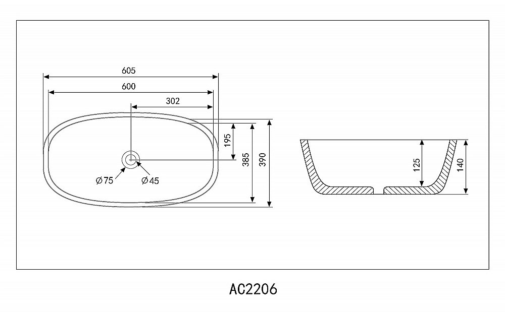 Раковина накладная Abber Rechteck AC2206MG серая матовая купить в интернет-магазине Sanbest