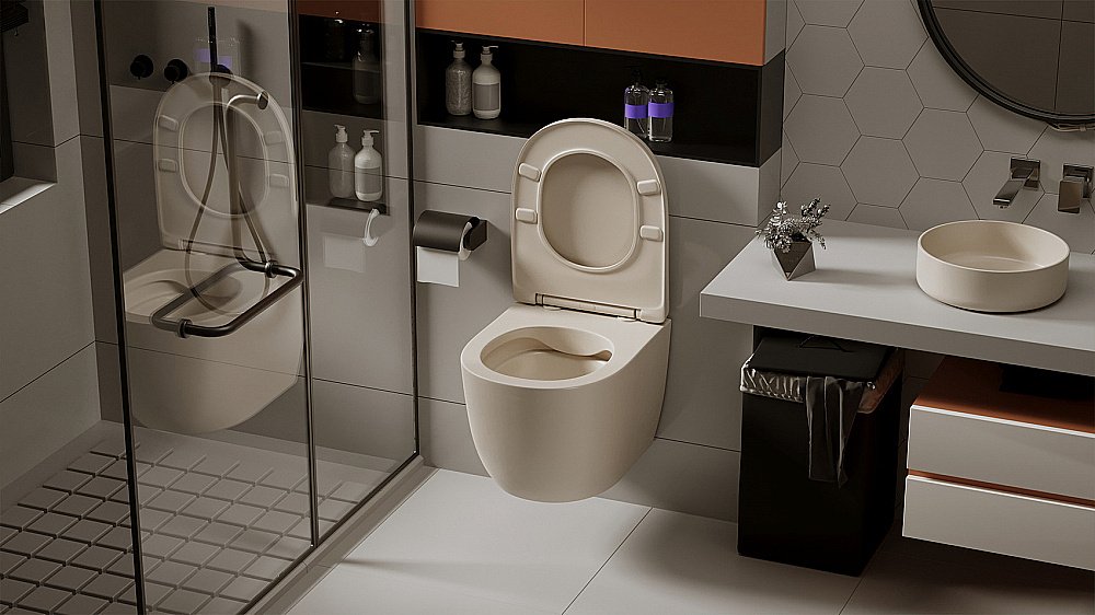 Унитаз подвесной ABBER Bequem AC1101MBE с крышкой микролифт, безободковый, бежевый матовый купить в интернет-магазине Sanbest