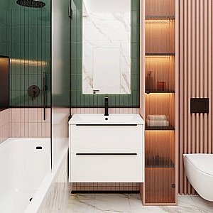 Тумба с раковиной La Fenice Tesoro 80 FNC-01-TES-PB-80-2 платиновый белый для ванной в интернет-магазине Sanbest