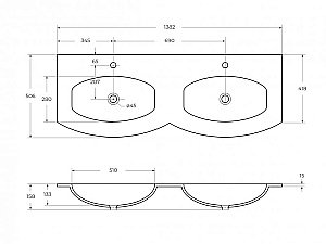 Тумба с раковиной Cezares VAGUE 140 54854+54854+82412 Grigio lucido для ванной в интернет-магазине Sanbest