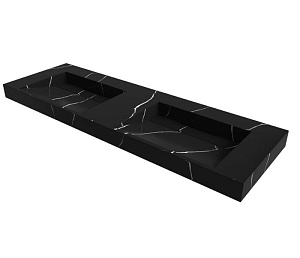 Раковина-моноблок двойная FLAT NERO MARQUINA 859-140-NM 140 черный мрамор купить в интернет-магазине Sanbest