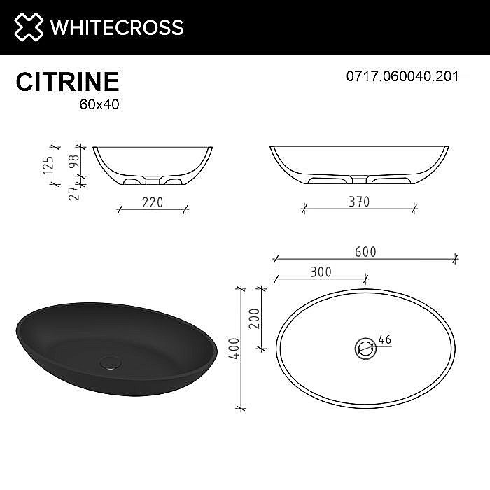 Раковина накладная WhiteCross Citrine 60 0717.060040.201 черная матовая купить в интернет-магазине Sanbest
