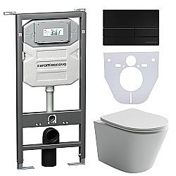 Унитаз подвесной Ceramica Nova Balearica CN6000_1002B_1000 безободковый, с крышкой микролифт, с инсталляцией и черной матовой кнопкой купить в интернет-магазине Sanbest