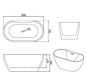 Ванна акриловая Grossman Classic 160х75 GR-12501-1 белая купить в интернет-магазине Sanbest
