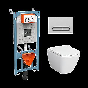 Унитаз Vitra INTEGRA SQUARE 9856B003-7206 безободковый с инсталляцией, с крышкой микролифт, кнопка хром матовый купить в интернет-магазине Sanbest