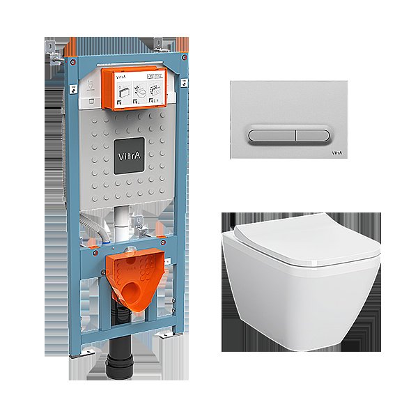 Унитаз Vitra INTEGRA SQUARE 9856B003-7206 безободковый с инсталляцией, с крышкой микролифт купить в интернет-магазине Sanbest