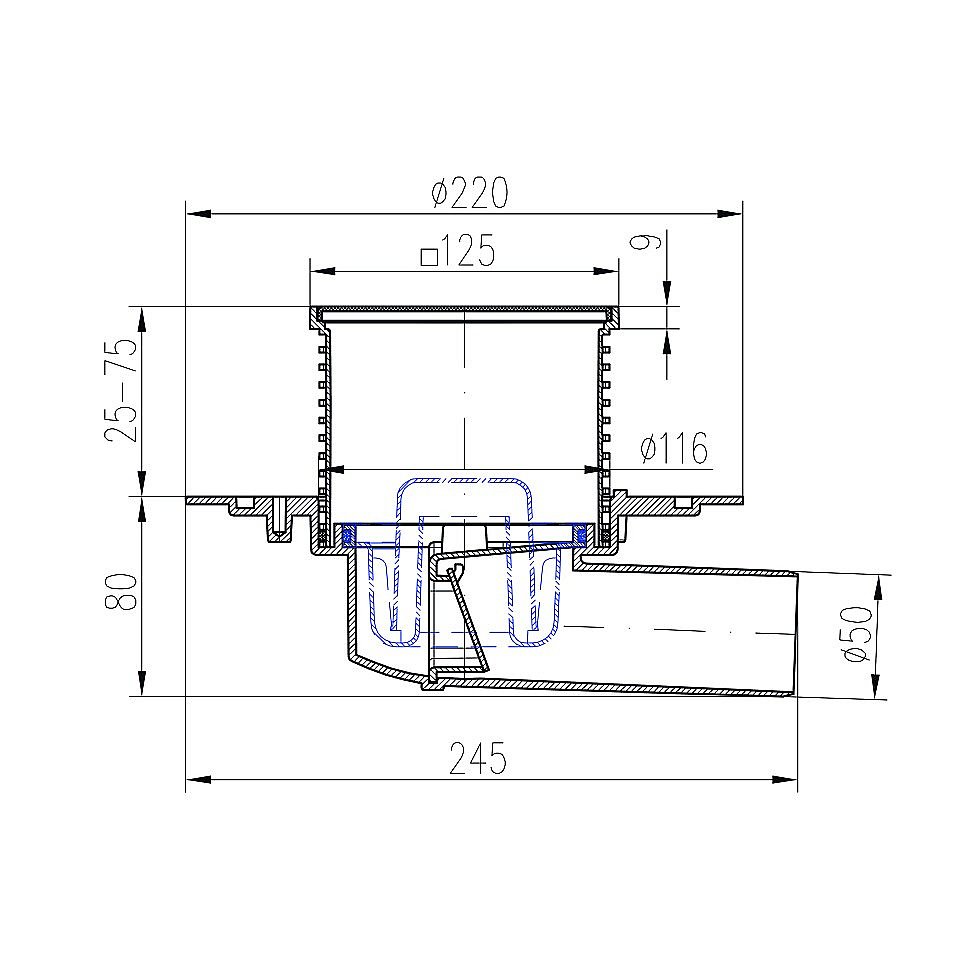 Душевой трап PAINI 381A 12,5 хром купить в интернет-магазине Sanbest