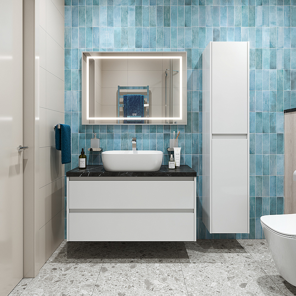 Тумба с раковиной и столешницей BelBagno KRAFT 100 KRAFT100BO-KEPMNO-1302-SET белая матовая для ванной в интернет-магазине Sanbest