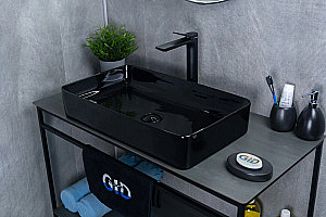 Раковина накладная Gid Geometrico 60 BL9396 53346 черная купить в интернет-магазине Sanbest