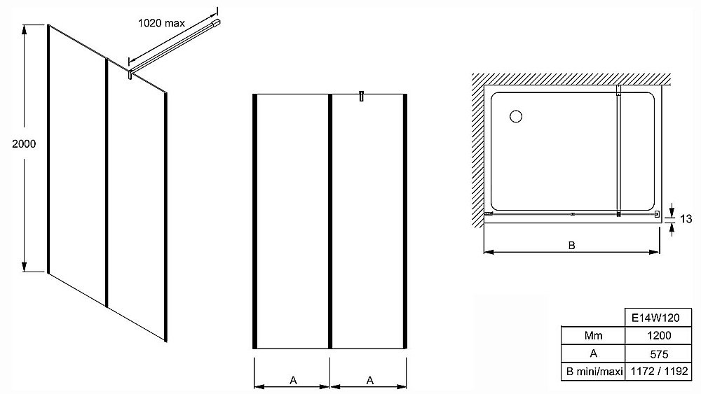 Душевое ограждение Jacob Delafon SERENITY E14W120-BLV 120 тонированное стекло/профиль черный купить в интернет-магазине Sanbest